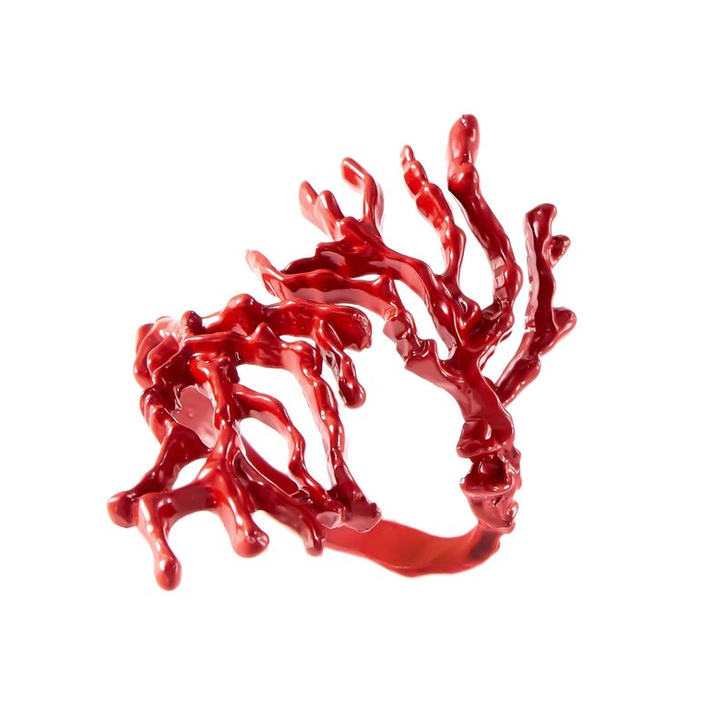 New Fashion Irregular Red Coral Ring And Bracelet Set For Women Exaggerated Hip-Hop Jewelry_voghion.com