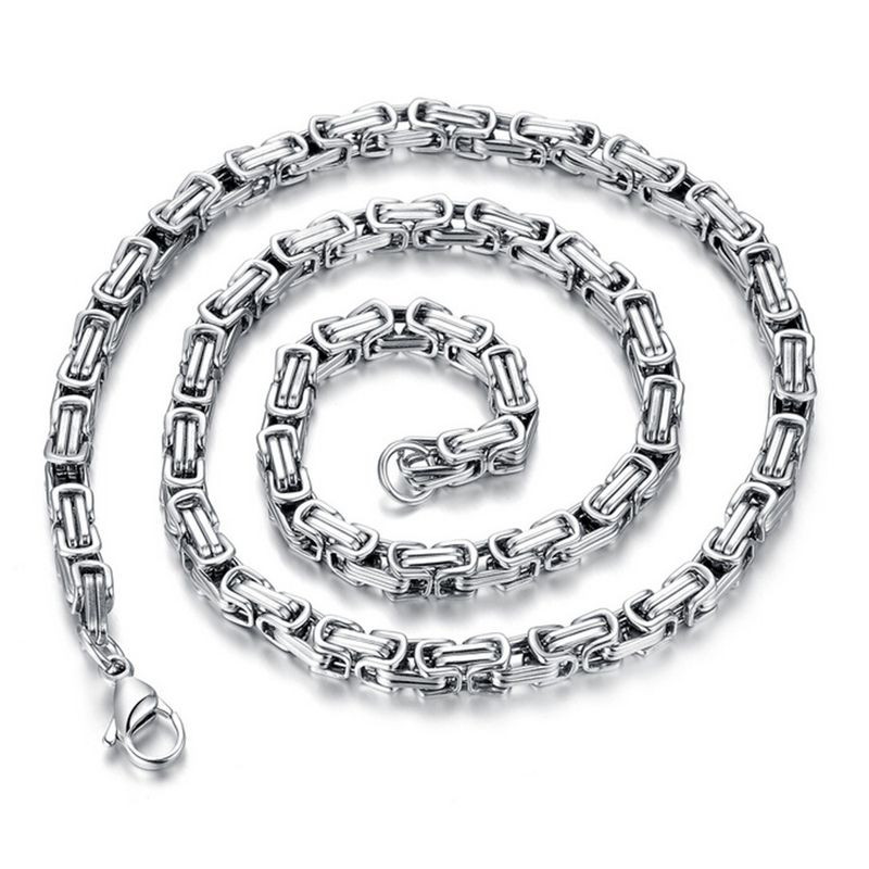 Men'S And Women'S Universal 8mm Locking Stainless Steel Simple Personality Fashion Silver Square Necklace_voghion.com
