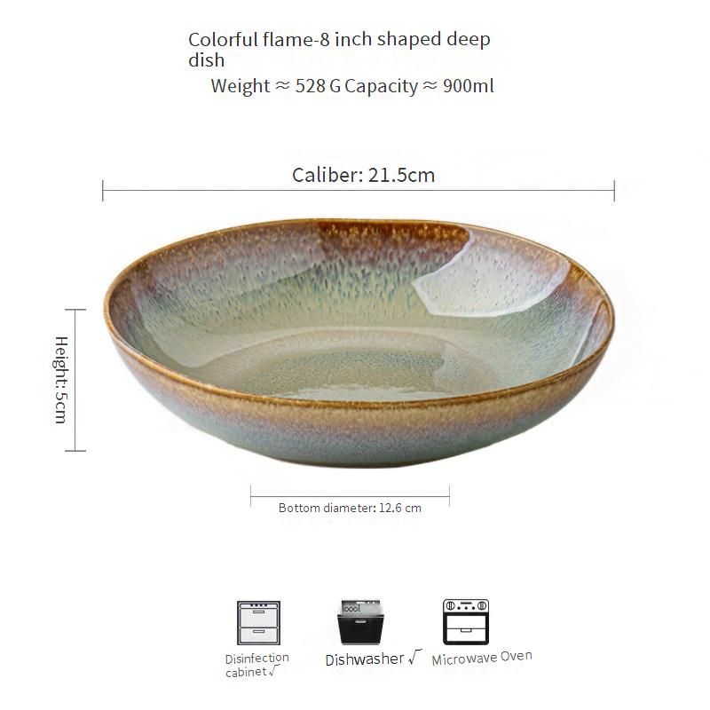 Flame Glaze Ceramic Plate - 8 Inch Deep Dish With Unique Shape (Pasta & Salad Serving For Restaurant & Home Use)​_voghion.com