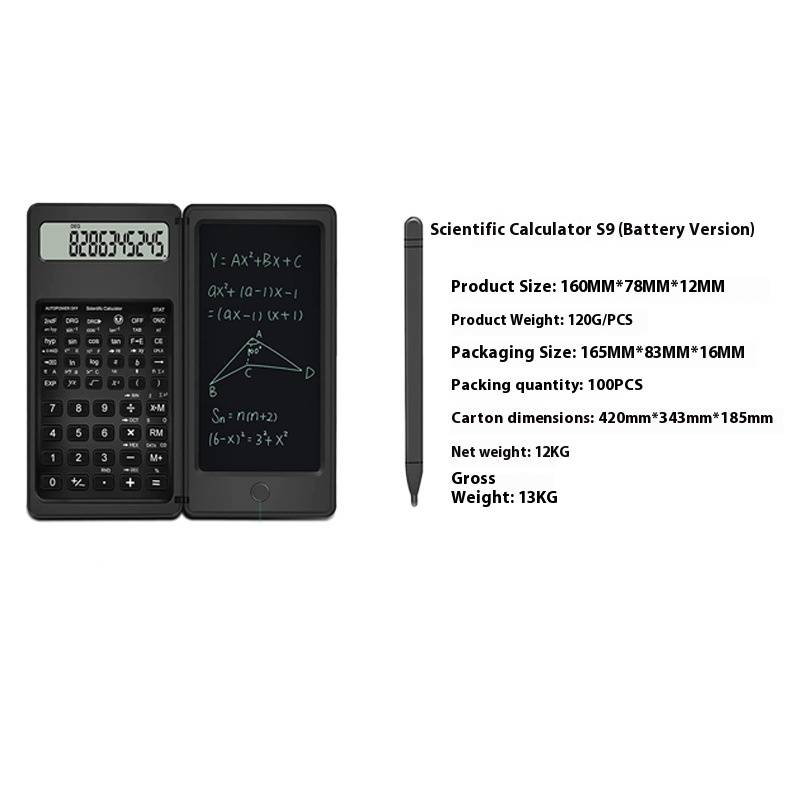 RH S9-2 Scientific Calculator With Handwriting Pad, 12-Digit Solar Powered Foldable Function Calculator For School Office, Black/White (Gift Option)_voghion.com