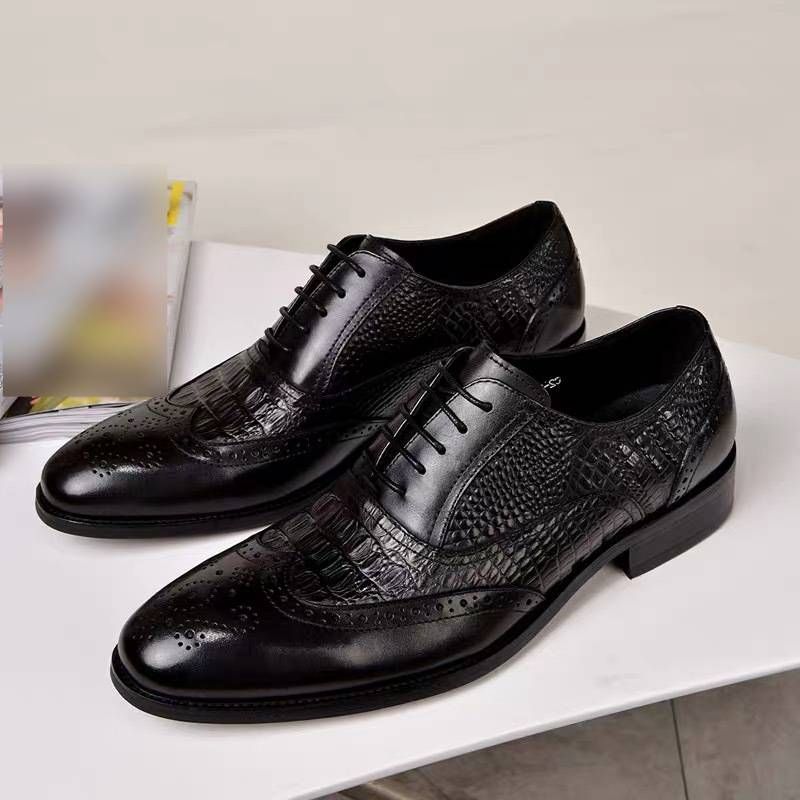 Sapatos Oxford Brogue Masculinos HPIOPL, Estilo Vintage, em Couro com Textura de Crocodilo, para Uso Formal e Casual, em Tamanhos Grandes (39-48)_voghion.com