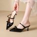 Women's Summer Sandals 2025 Fashion High-End French Style Black High Heels Thin Heel Closed-Toe Mules_voghion.com