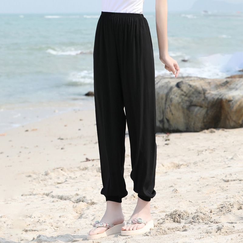 One piece of spring and summer thin beach pants cotton anti-mosquito pants women's casual pants ladies long pants women's clothing _voghion.com