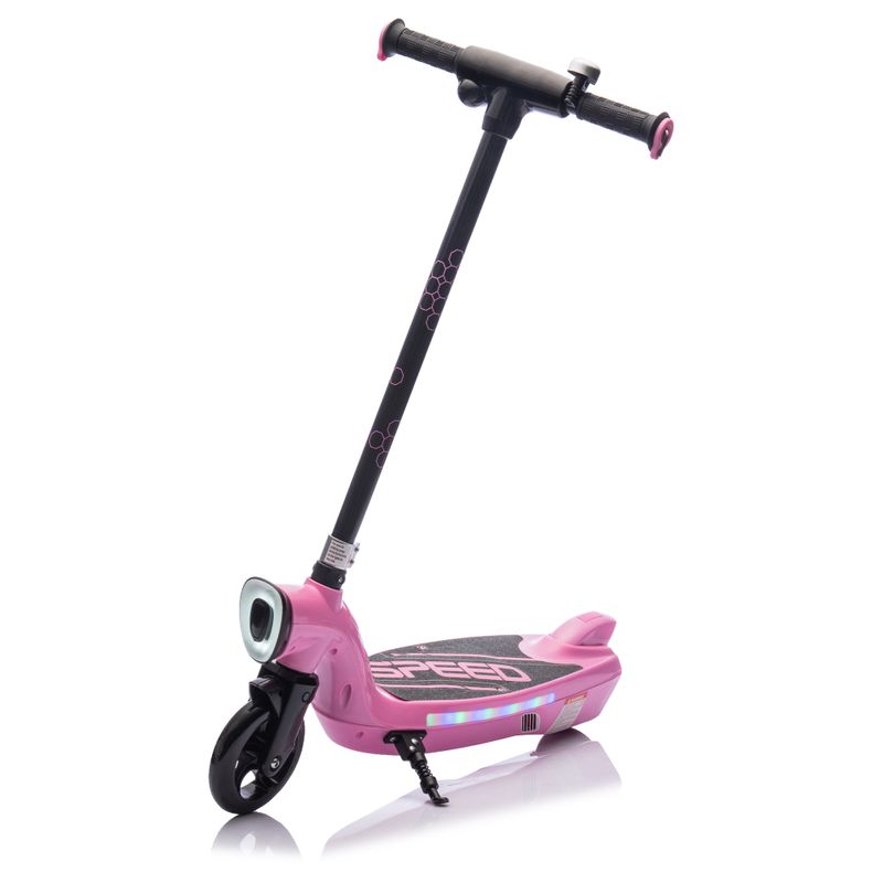 Kids Ride On Electric Scooter With Kickstand,Scooter Bell,Faster Speed ， Longer Usage Time,Rear Brake,Wider Pedal,Non-Slip Handle,Colorful LED Lights_voghion.com