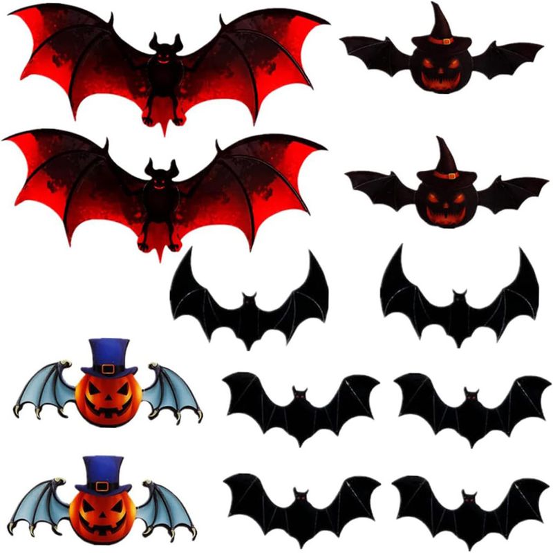 12 szt. kolorowych stereoskopowych naklejek na Halloween nietoperzy dekoracyjne naklejki ścienne na imprezę_voghion.com