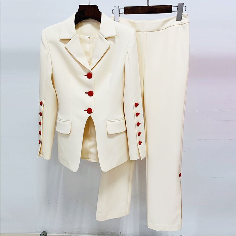 Dameskleding 2024 ster nieuwe slim fit persoonlijkheid maatwerk rode knoop pak jas broek pak tweedelig pak_voghion.com