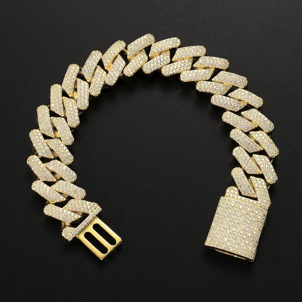 Hip Hop Real Gold Plated 20mm Solid Cuban Chain Full Zircon Large Box Clasp Men's Bracelet_voghion.com