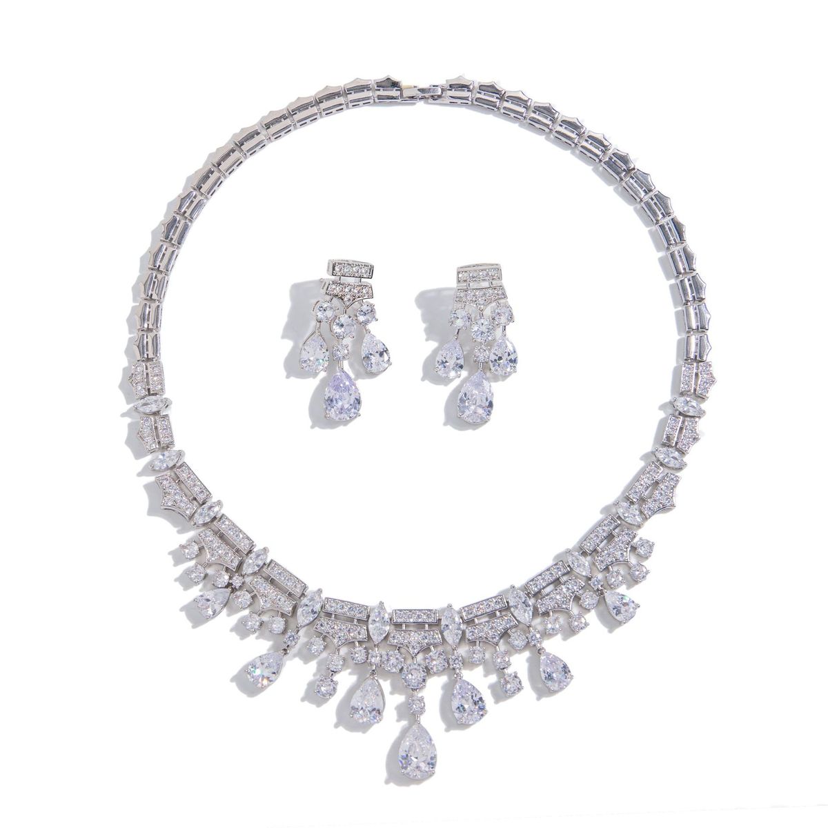 Set di collana e orecchini con rubini da donna, eleganti accessori per feste di nozze, design di ispirazione vintage con pietre di zirconia in rame resistente_voghion.com