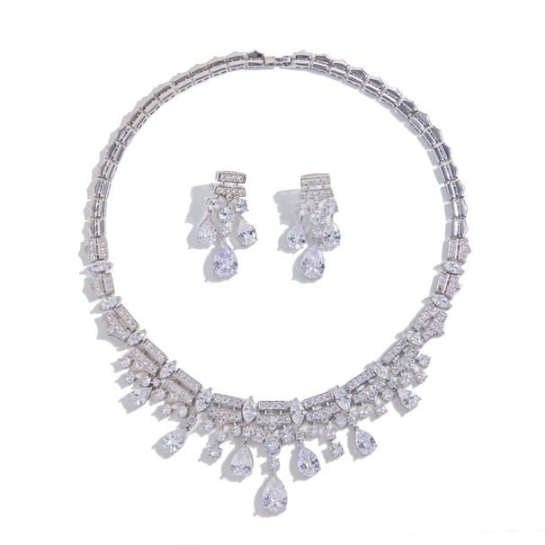 Set di collana e orecchini con rubini da donna, eleganti accessori per feste di nozze, design di ispirazione vintage con pietre di zirconia in rame resistente_voghion.com