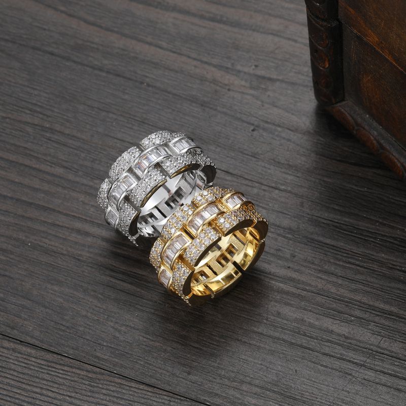 Three-Layer Zircon Cuban Hip-Hop New Style Interwoven Men's Personality Trendy Accessory Ring_voghion.com
