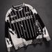 YWFG Men's Vintage Color Block Striped Sweater Oversized Distressed Knit Pullover Casual Long Sleeve Crewneck_voghion.com