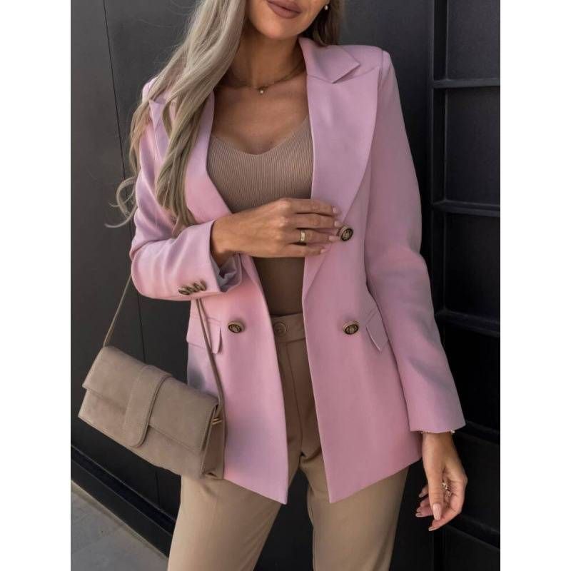 Women's Clothing double breasted fashionable solid color small suit jacket _voghion.com