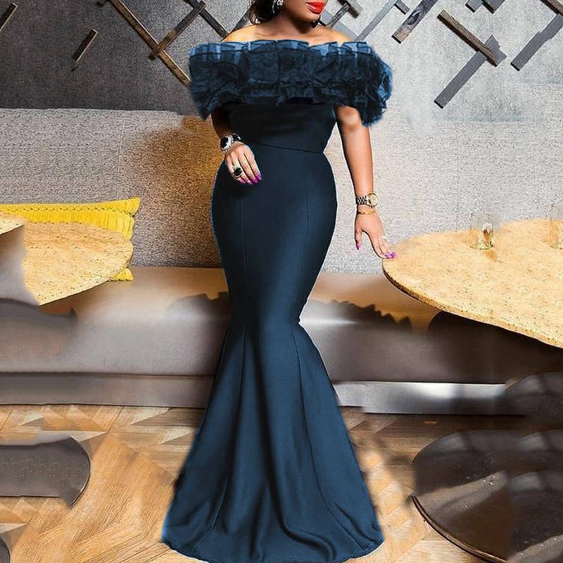 Damen-Rüschen-One-Shoulder-Schlank-Klein-Schleppkleider_voghion.com