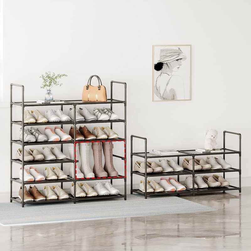 Family Organizer Multi Layer Dustproof Shoe Rack Space Saving Metal Frame Organizer With Non Woven Fabric Cover For Dorm Entryway_voghion.com