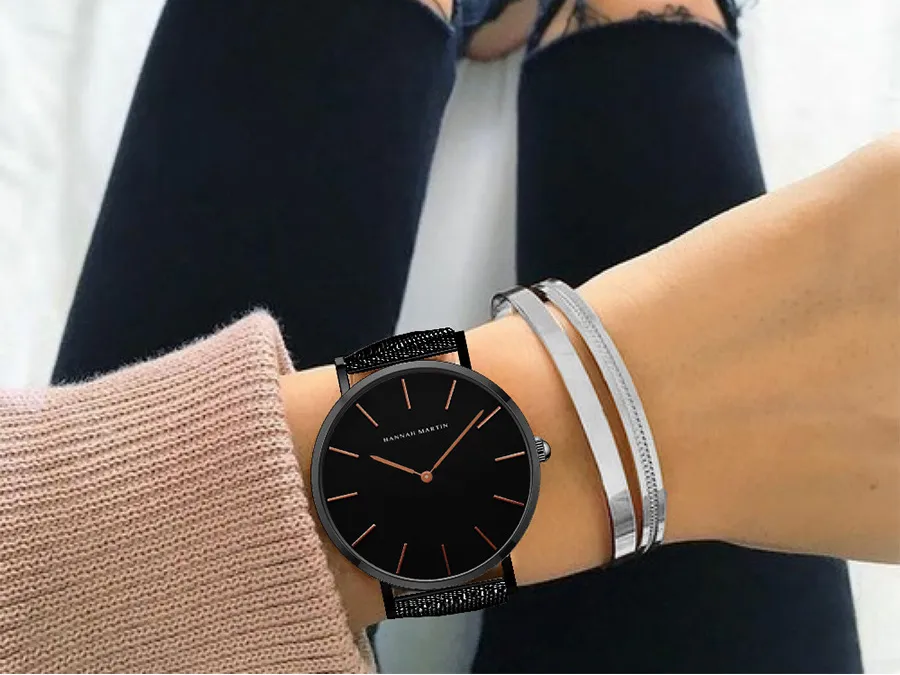 Montres pour femmes, mouvement japonais, chaîne en acier, étanche, légère, de luxe, style minimaliste, ceinture en maille d'acier, montre fine_voghion.com