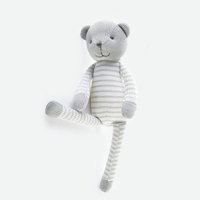 Soft Life Gray Striped Bear Doll Wool Cloth Doll Baby Soothing Plush Toy Children's Birthday Gift_voghion.com