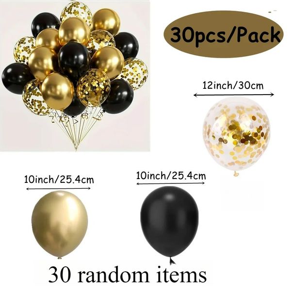 Set de 30 globos de confeti negro y dorado para decoración de fiestas de cumpleaños, bodas, baby showers, aniversarios y graduaciones._voghion.com
