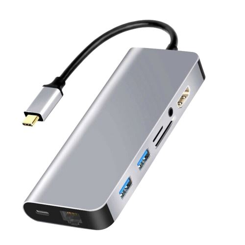 Dock adattatore hub multifunzione USB-C Type-C USB 3.0 HDMI 4K VGA RJ45 8 in 1 MK3678_voghion.com