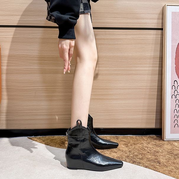 2025 Winter Pointed Toe Chunky Heel Short Women Spring Autumn Bare Versatile Niche Western Cowboy Boots Internal Height_voghion.com