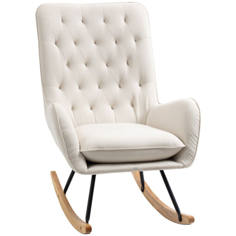 HOMCOM Schaukelstuhl Relaxstuhl Schwingsessel Mit Holzbeinen Und Metallgestell, Cremeweißes Leinen, 69 X 90 X 100 Cm Für Gemütliche Entspannung_voghion.com