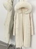 "Oversized Knit Cardigan With Real Fox Fur Trim – Longline Hooded Open-Front Coat (White/Grey/Khaki/Black, One Size Fits Most Winter Wear)"_voghion.com