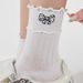 Chaussettes mi-mollet brodées pour femmes, tendance, ethniques, nœud, décontractées, blanches, nouveau style_voghion.com