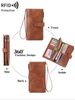 Womens Solid Color Long Wallet Fashionable PU Leather Zipper Wallet With Wrist Strap Multi-functional Card Holder For Daily Use, RFID Blocking Wallets_voghion.com