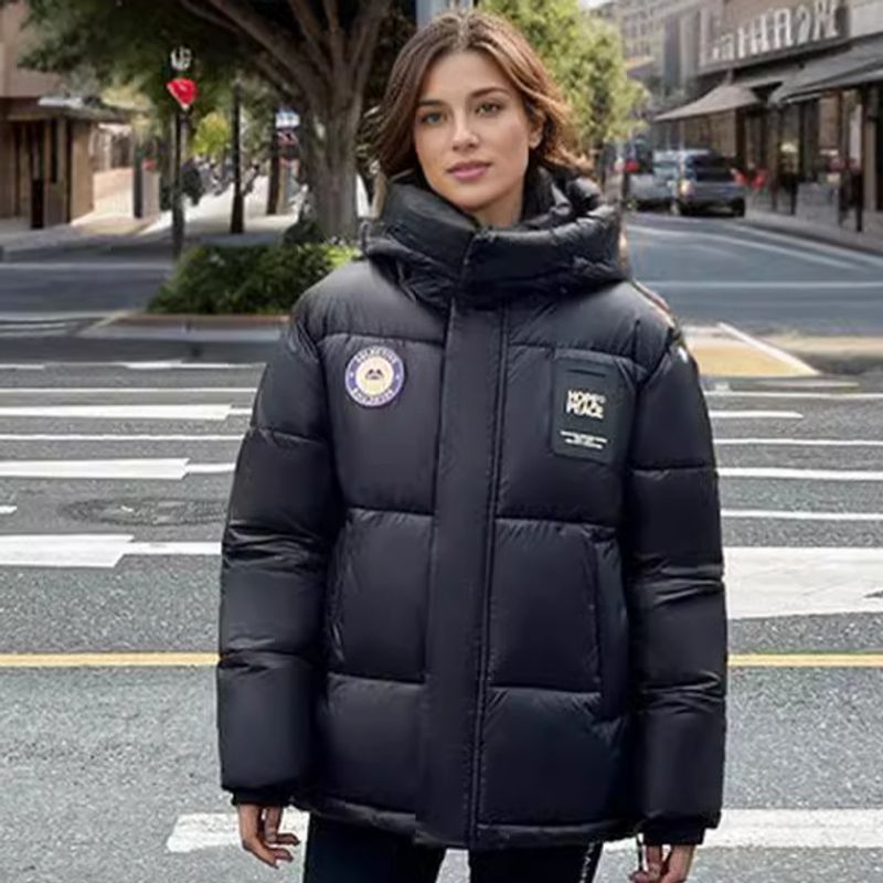 Roupas femininas em preto ouro para baixo algodão jaqueta inverno à prova de vento grosso solto curto pão casaco jaqueta_voghion.com
