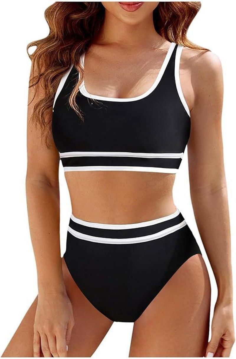 Bikini 2025 New Color Block Sports Style Sexy Two-Piece High Waist Tank Top Swimsuit For Women_voghion.com