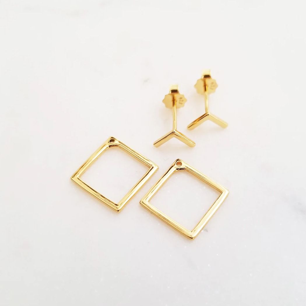 Boucles d'oreilles géométriques minimalistes avant-arrière pour femmes et filles, élégantes boucles d'oreilles carrées en or, bijoux bohèmes_voghion.com