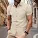 Cotton Linen Hot Sale Men's Short-Sleeved Shirts Summer Solid Color Turn-down Collar Casual Beach Style Plus Size_voghion.com