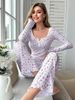 Women's Winter Pajama Set Long Sleeve Thermal Pajamas, Sexy V-Neck Loungewear Two Piece Set_voghion.com