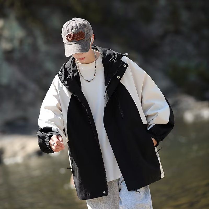 Chaqueta de trabajo impermeable con capucha para hombre: abrigo ligero de montaña resistente a los impactos, ideal para exteriores y uso informal (azul/negro, M-3XL)_voghion.com