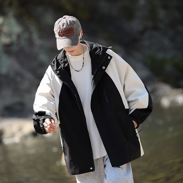 Chaqueta de trabajo impermeable con capucha para hombre: abrigo ligero de montaña resistente a los impactos, ideal para exteriores y uso informal (azul/negro, M-3XL)_voghion.com