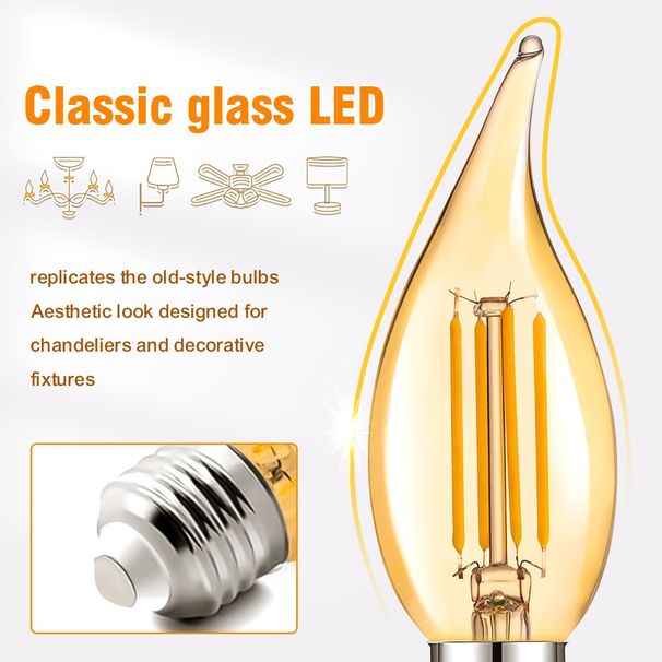 Lâmpada de filamento LED C35 - Lâmpada Edison Vintage E12 com IRC de 90, branco quente 2700K, regulável, vidro inquebrável_voghion.com