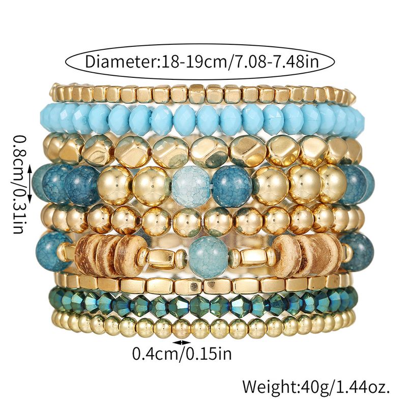 Ensemble de bracelets bleus de style bohème, bracelet multicouche en cristal de coquille de noix de coco, bracelet de plage de style vacances_voghion.com