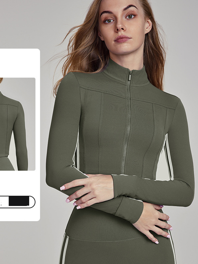 Abbigliamento da donna Abbigliamento da yoga Giacca da donna di alta qualità Slim Stand Collar Zipper Top Yoga Fitness Sport Manica lunga_voghion.com