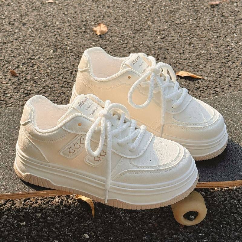 Women's White Shoes New Hot Style Thick Sole Height Increase With Wide Leg Pants Shoes All Match Chic Sports Shoes_voghion.com