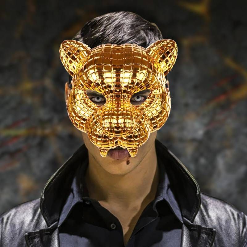 Golden Leopard Mask, Halloween Tiger Mask, Animal Mask, Masquerade Ball, Festival Party Prop Mask_voghion.com