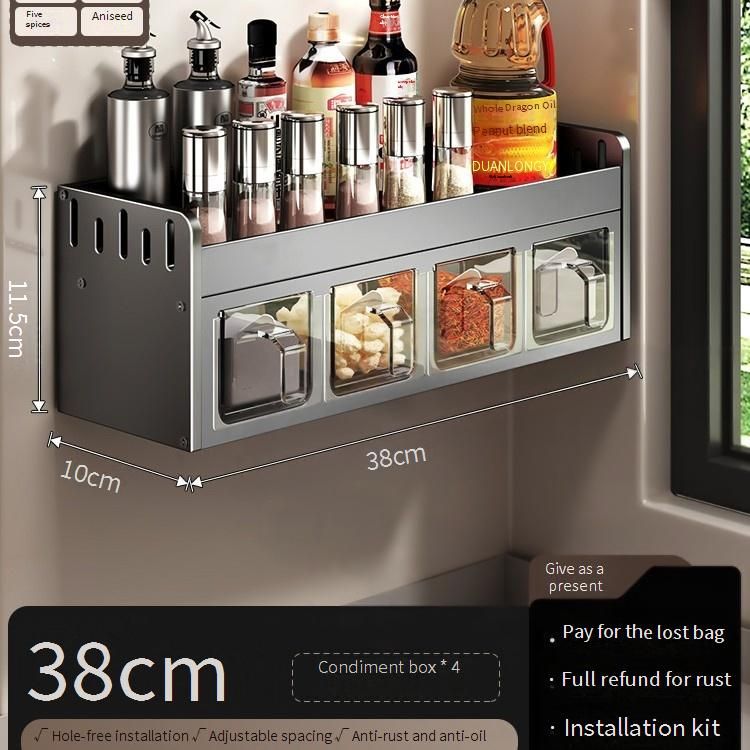 Wall Mounted Spice Rack Organizer - No Drilling Required, Multi-Tier Kitchen Storage With Free Measuring Spoons & Waterproof Labels_voghion.com