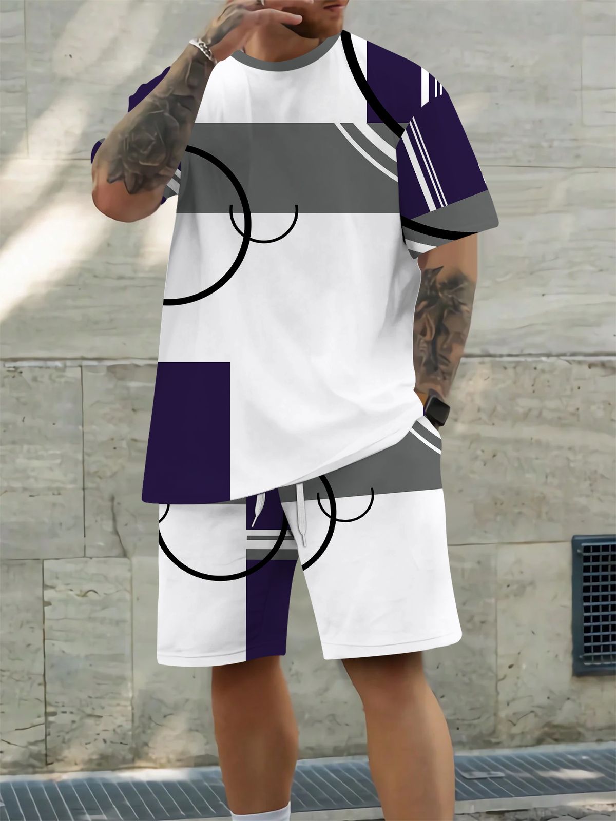 3D Digital Printed Men's Casual Short Sleeve And Shorts Set_voghion.com