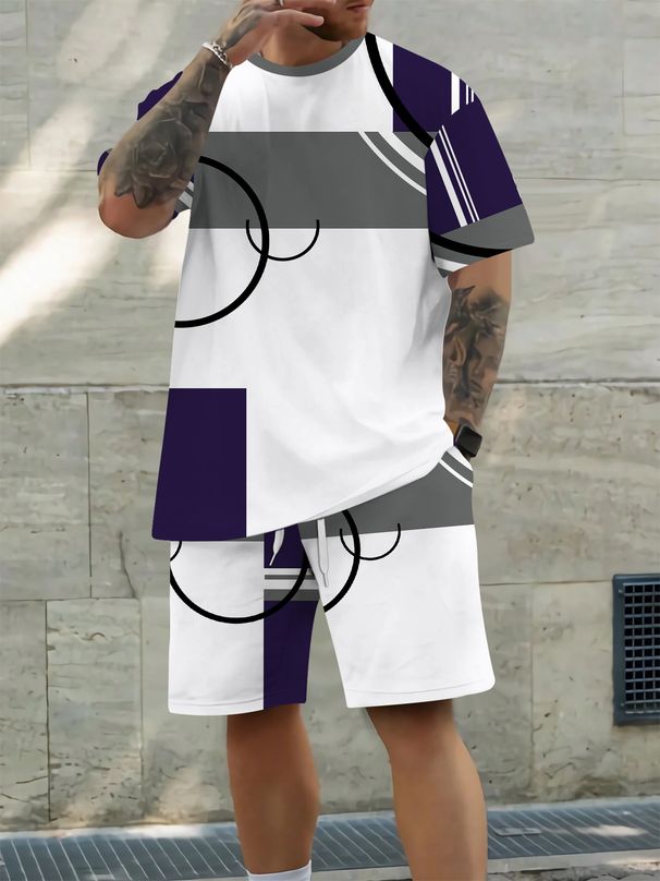 3D Digital Printed Men's Casual Short Sleeve And Shorts Set_voghion.com
