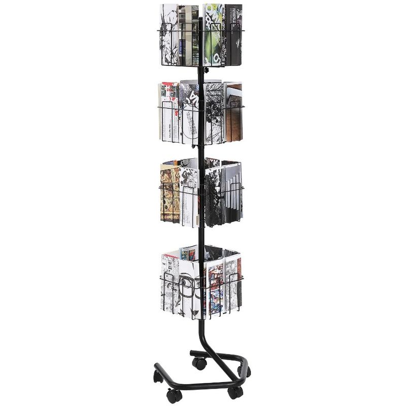 Cards Stand Spinning Brochure For Pockets Rack Rotating Display Display 32 360° 4-Tier Postcards Magazine Greeting Literature_voghion.com