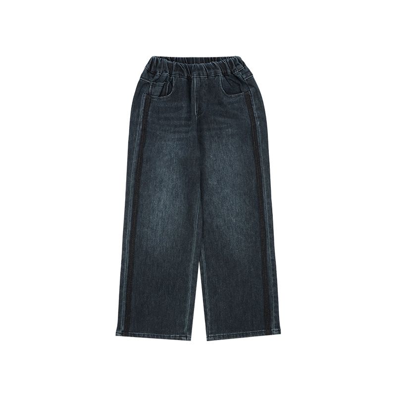 Otroška oblačila Pomlad in jesen Retro kavbojke s stranskimi naramnicami, oprane, ulične, ohlapne hlače_voghion.com