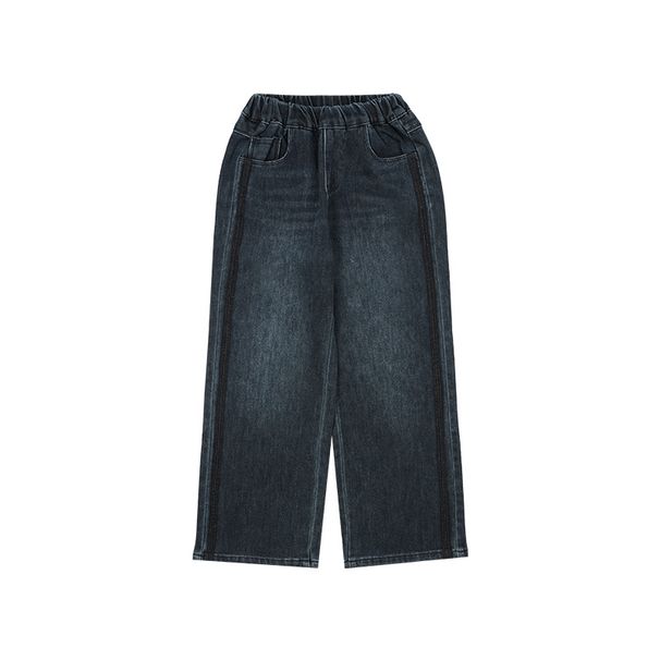 Otroška oblačila Pomlad in jesen Retro kavbojke s stranskimi naramnicami, oprane, ulične, ohlapne hlače_voghion.com