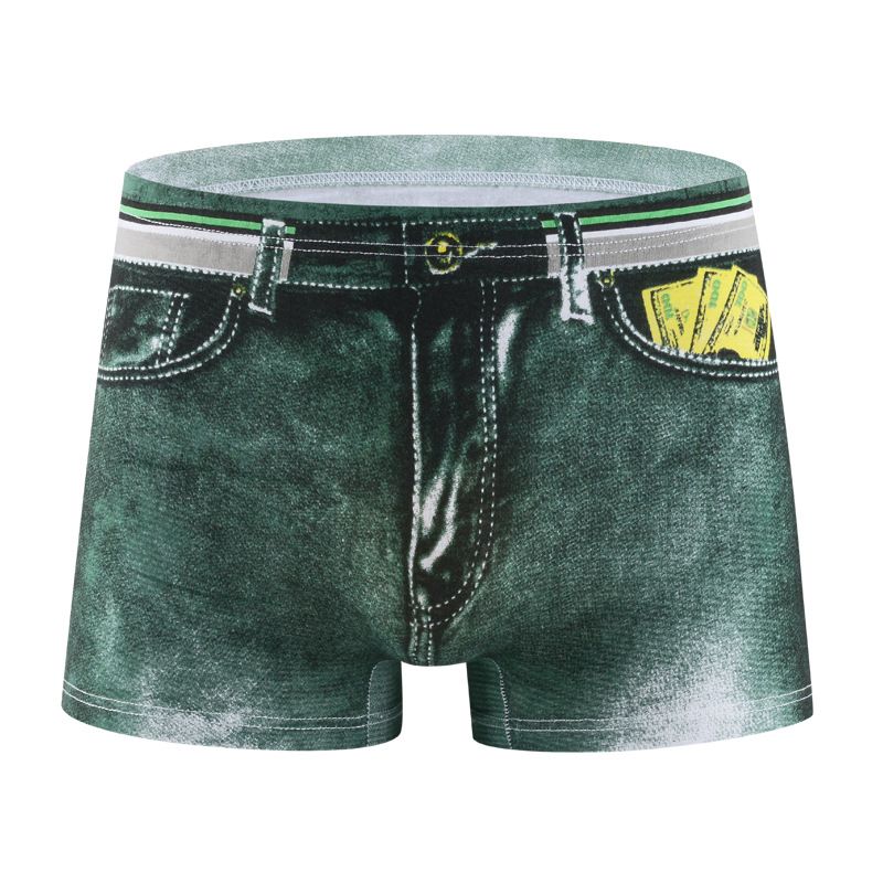 Men's underwear cotton 3D imitation denim printed boxers Sexy breathable shorts_voghion.com