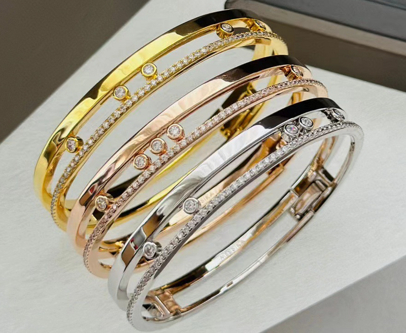 Women's Three Diamond Sliding Bangle_voghion.com