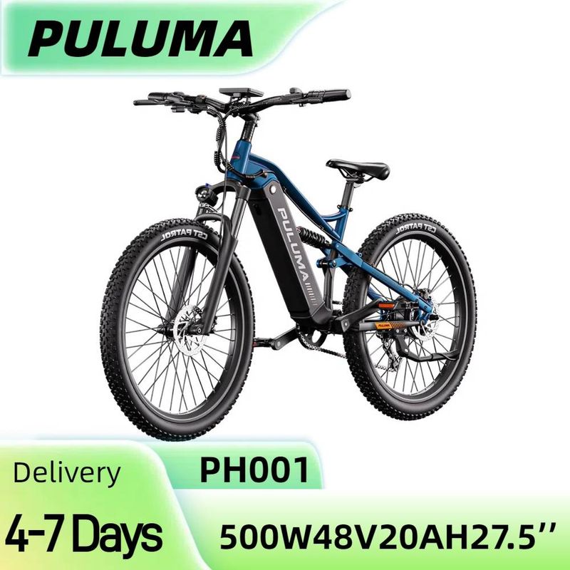 Bicicleta eléctrica todoterreno PULUMA PH001 Soft Tail de 27,5 pulgadas y batería de 48 V y 20 Ah_voghion.com