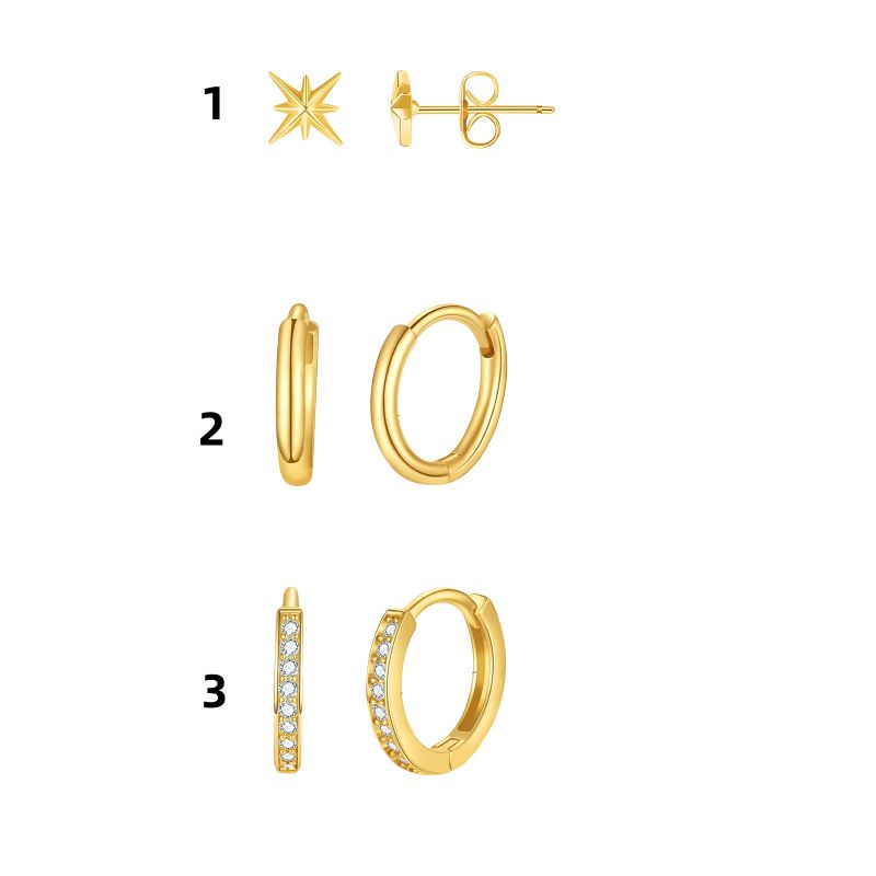 Boucles d'oreilles étoile à huit branches, légères, luxueuses, haut de gamme, exquises et polyvalentes, trois pièces, incrustées de diamants._voghion.com