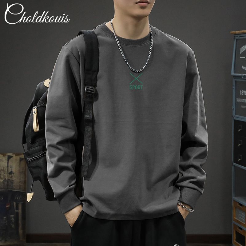 American long sleeved T-shirt for boys in spring and autumn, loose fit on the outside, bottom layer, round neck, trendy_voghion.com